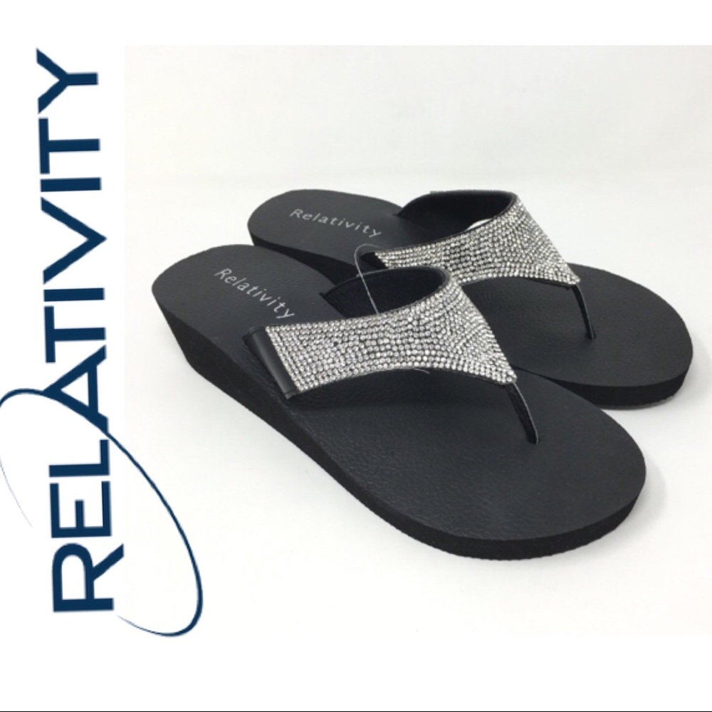 Silver Rhinestone Wedge Sandals - Picture 1 of 8